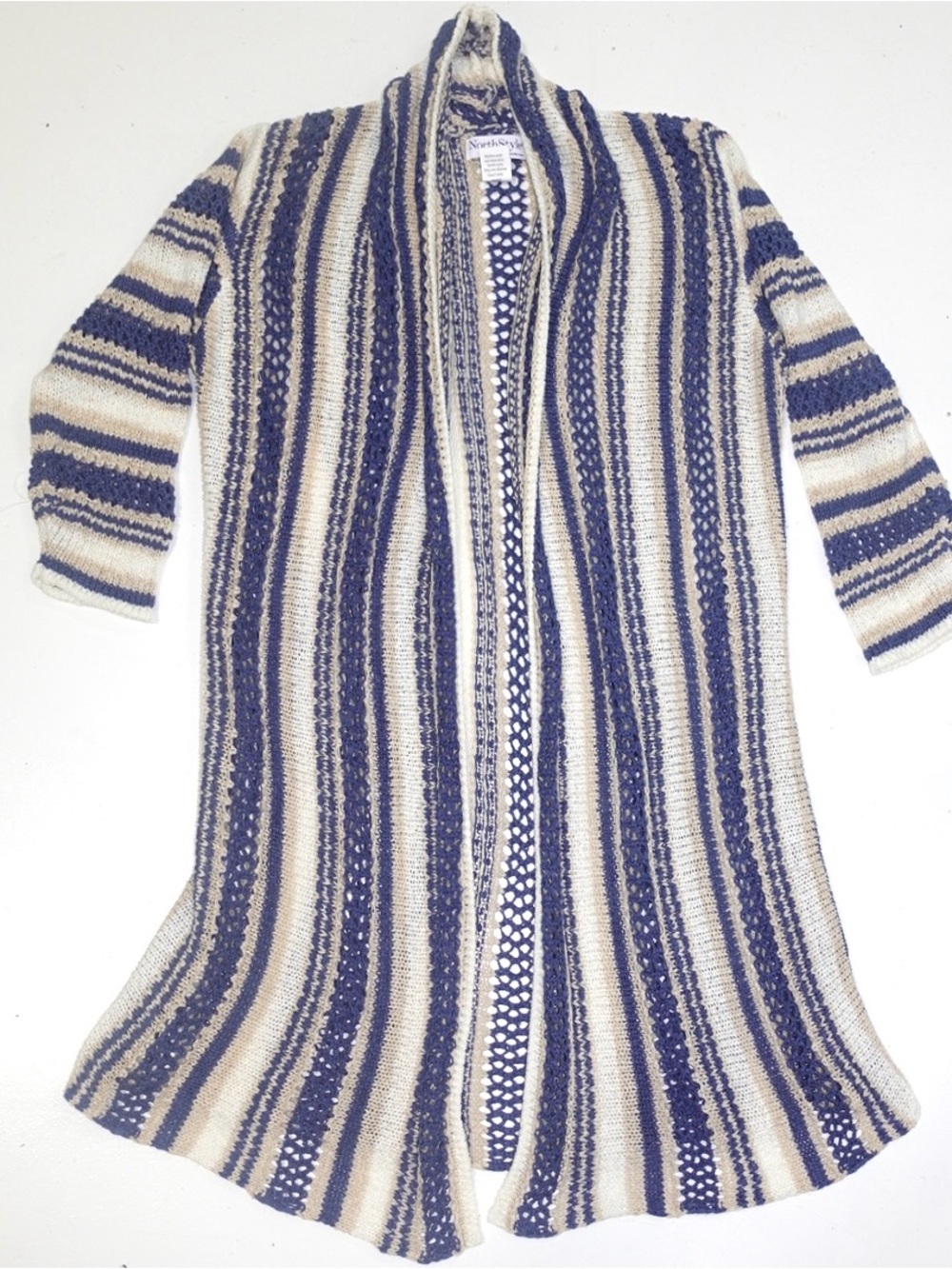 NorthStyle Striped Open-Front Knit Dress - Blue & Cream